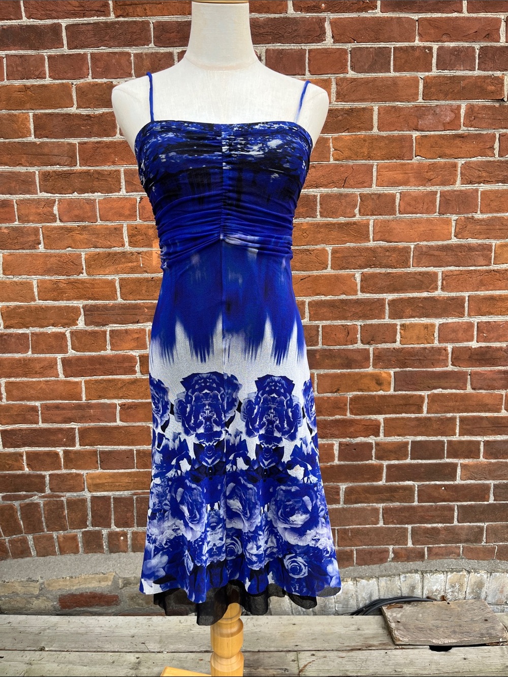 Jean Paul Gaultier Vintage Blue and White Floral Ombre Midi Dress